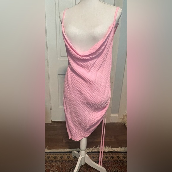 ASOS DESIGN Fuller bust cowl neck ruched side mini beach dress in pink - Size 14 - Picture 7 of 9